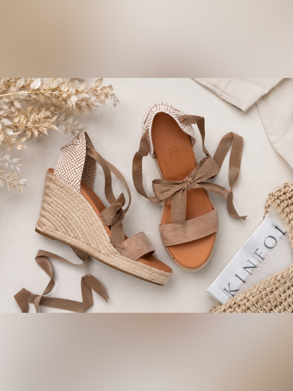 Maypol Women's Lace-Up Espadrille Wedge Sandals — Tan - Picture 9 of 9